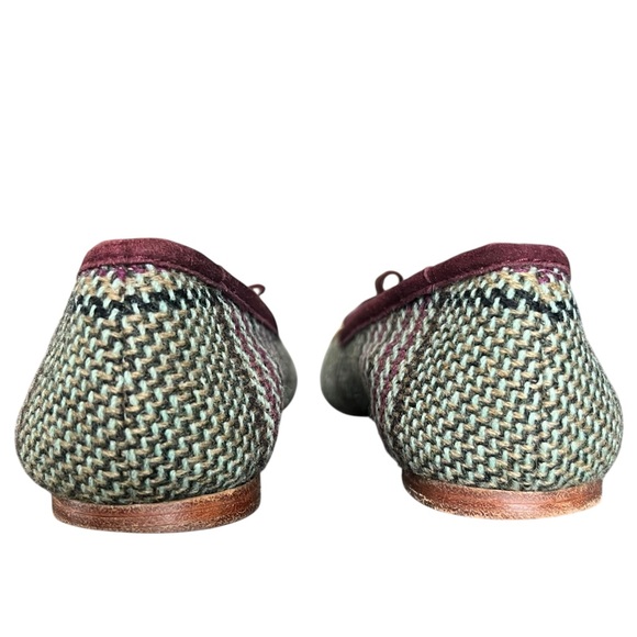 Burberry Women’s Houndstooth Check Bow Ballet Flats Purple Green Round Toe Shoes - Picture 12 of 15